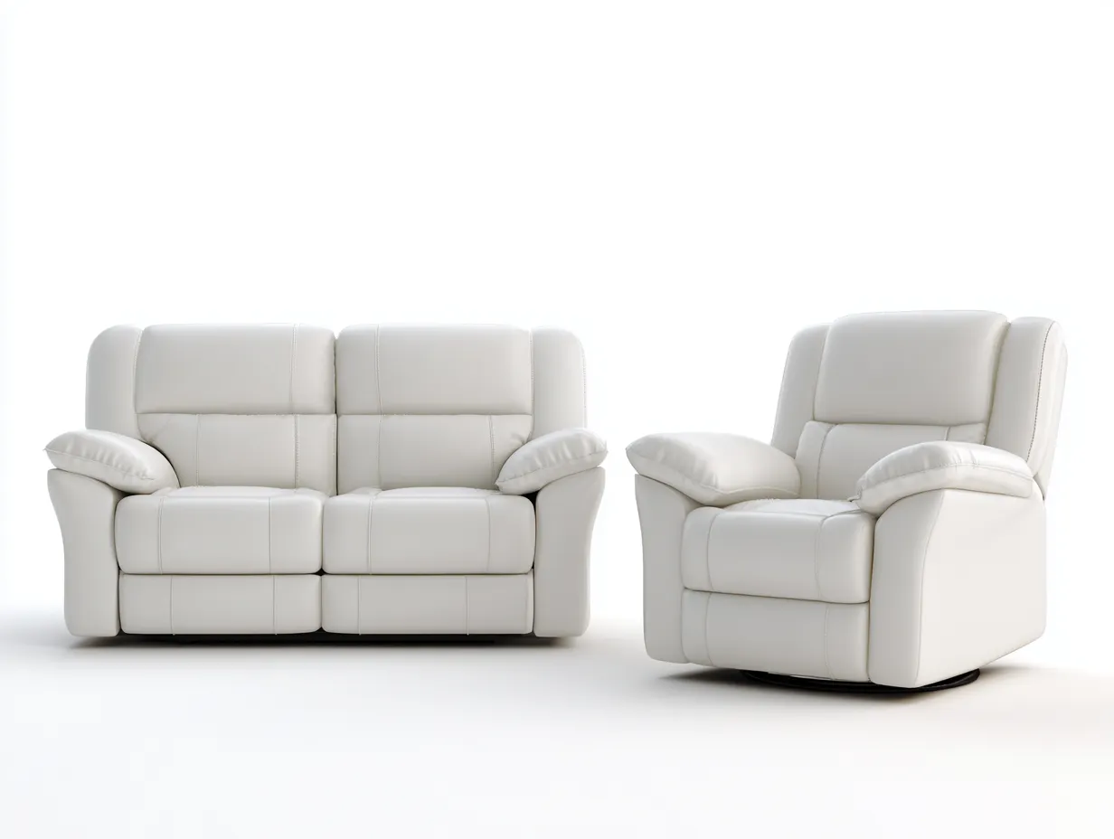 Divano 2 posti e poltrona reclinabili in pelle 160×95×100 cm / 95×95×100 cm – bianco – stile moderno con funzione relax manuale-Havenoliq