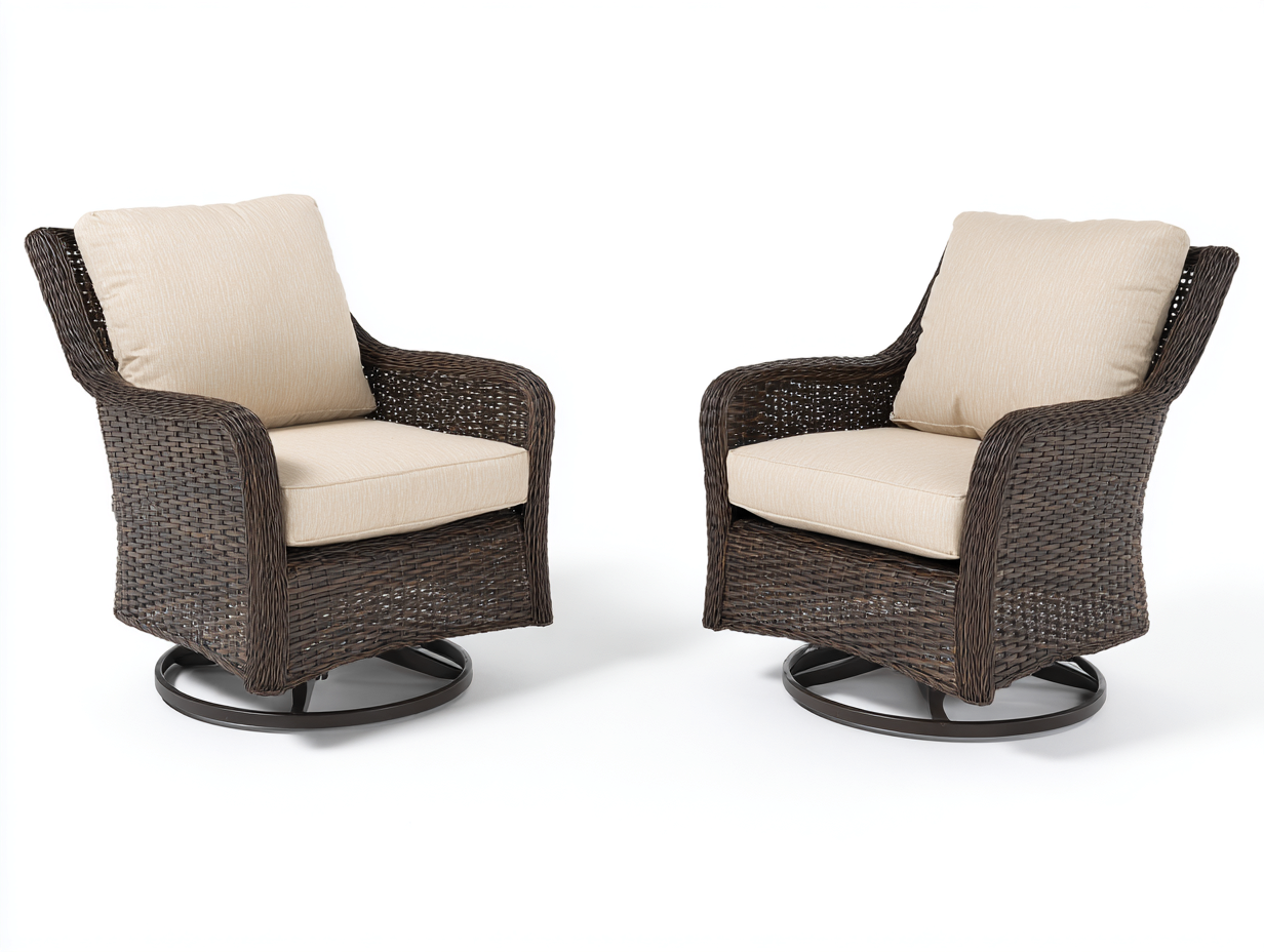 Set di poltrone girevoli da giardino in rattan sintetico – 90×85×95 cm – beige/marrone scuro – design ergonomico e confortevole-Havenoliq