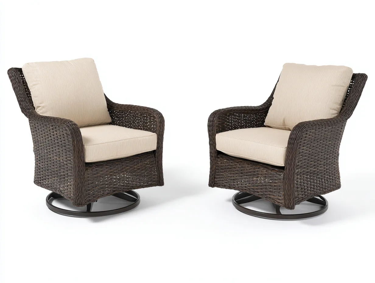 Set di poltrone girevoli da giardino in rattan sintetico – 90×85×95 cm – beige/marrone scuro – design ergonomico e confortevole-Havenoliq