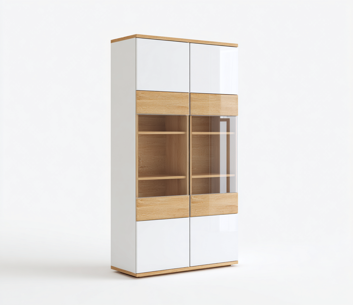 Mobile da pranzo in legno e vetro 100×42×190 cm – bianco lucido/rovere naturale – stile moderno con spazio contenitivo-Havenoliq