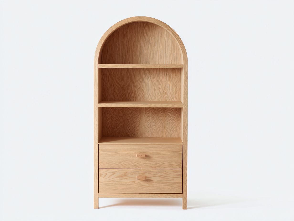Libreria in legno massello 75×35×155 cm – colore rovere chiaro – con spazio di archiviazione e design ad arco-Havenoliq