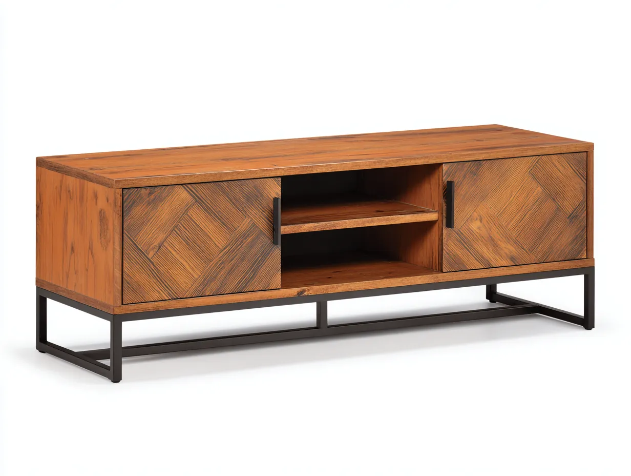 Mobile TV in legno e metallo 150×40×55 cm – rovere scuro e nero – con spazio contenitivo-Havenoliq