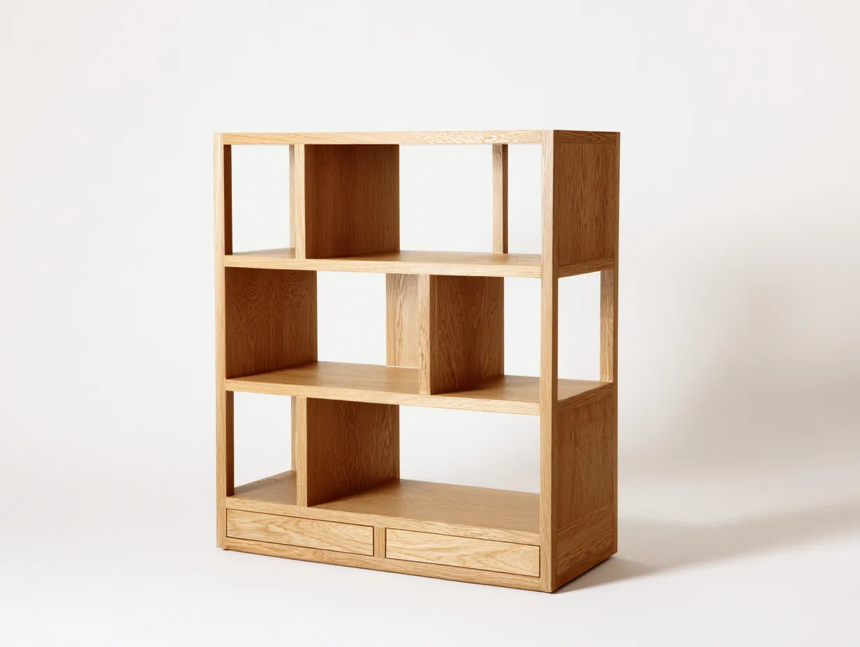 Libreria in legno massiccio 80×35×120 cm – rovere naturale – con spazio contenitivo-Havenoliq