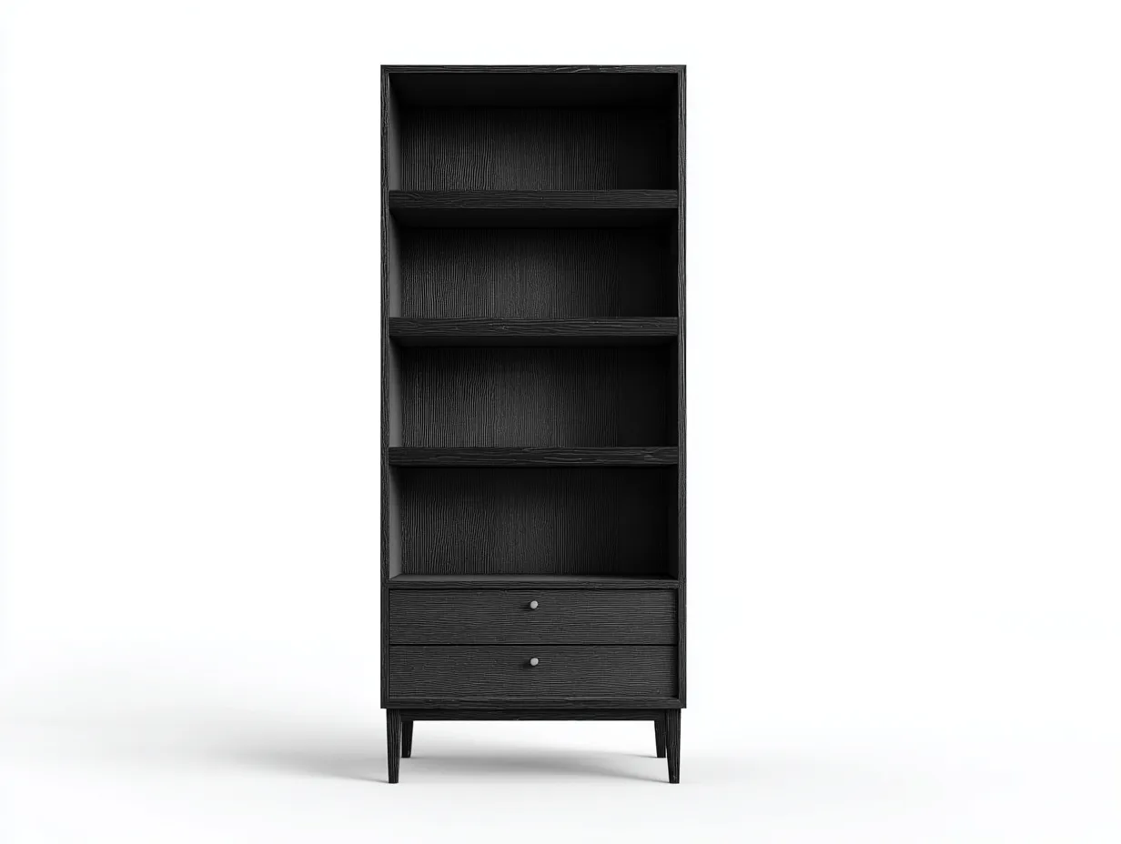 Libreria alta in legno nero 70×35×160 cm – colore nero – con spazio di archiviazione-Havenoliq