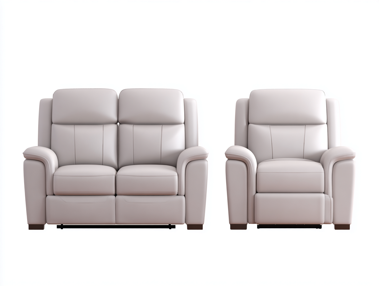 Divano 2 posti e poltrona reclinabili in pelle 160×95×100 cm / 95×95×100 cm – grigio chiaro – stile contemporaneo con funzione relax manuale-Havenoliq