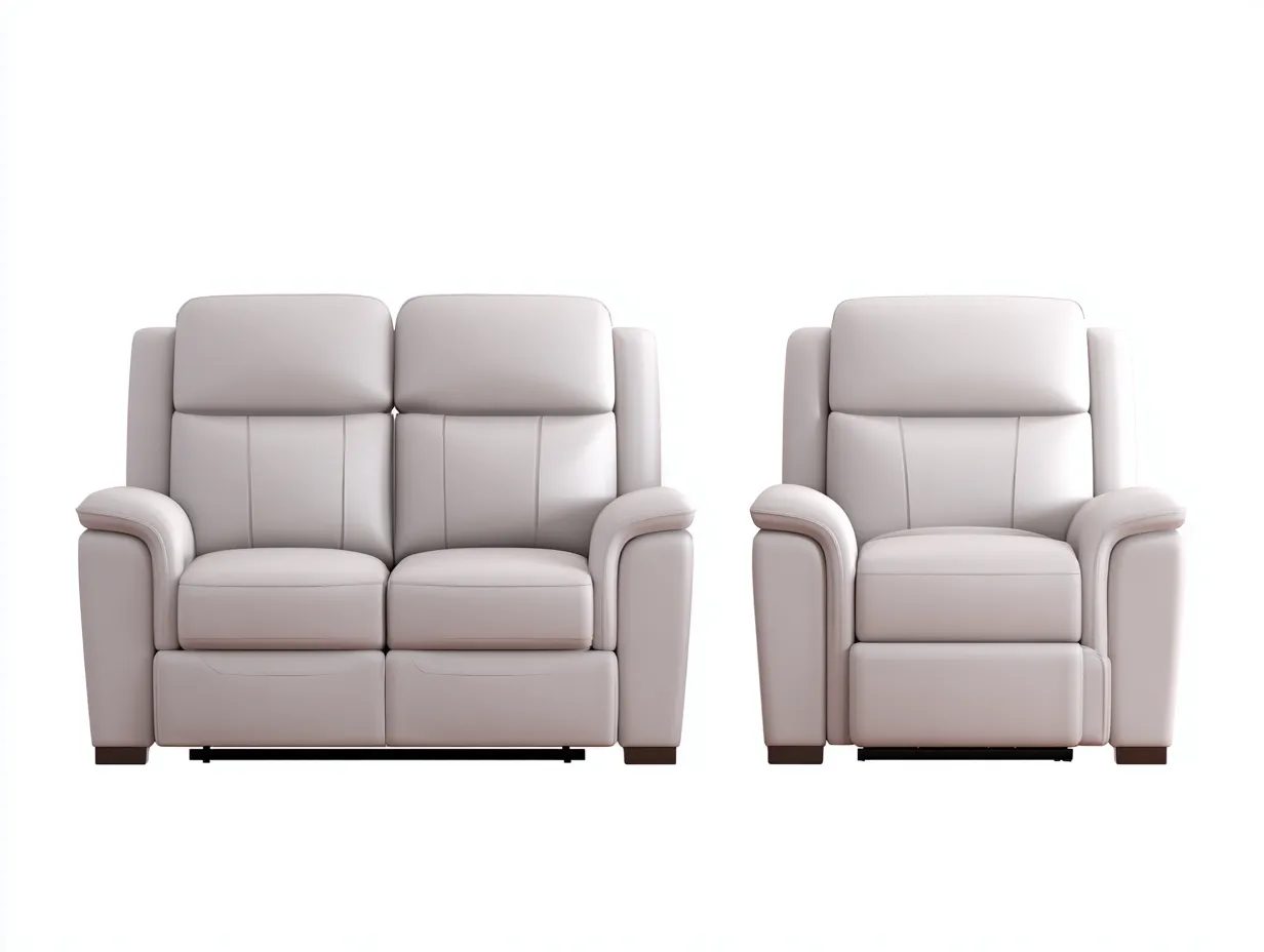 Divano 2 posti e poltrona reclinabili in pelle 160×95×100 cm / 95×95×100 cm – grigio chiaro – stile contemporaneo con funzione relax manuale-Havenoliq