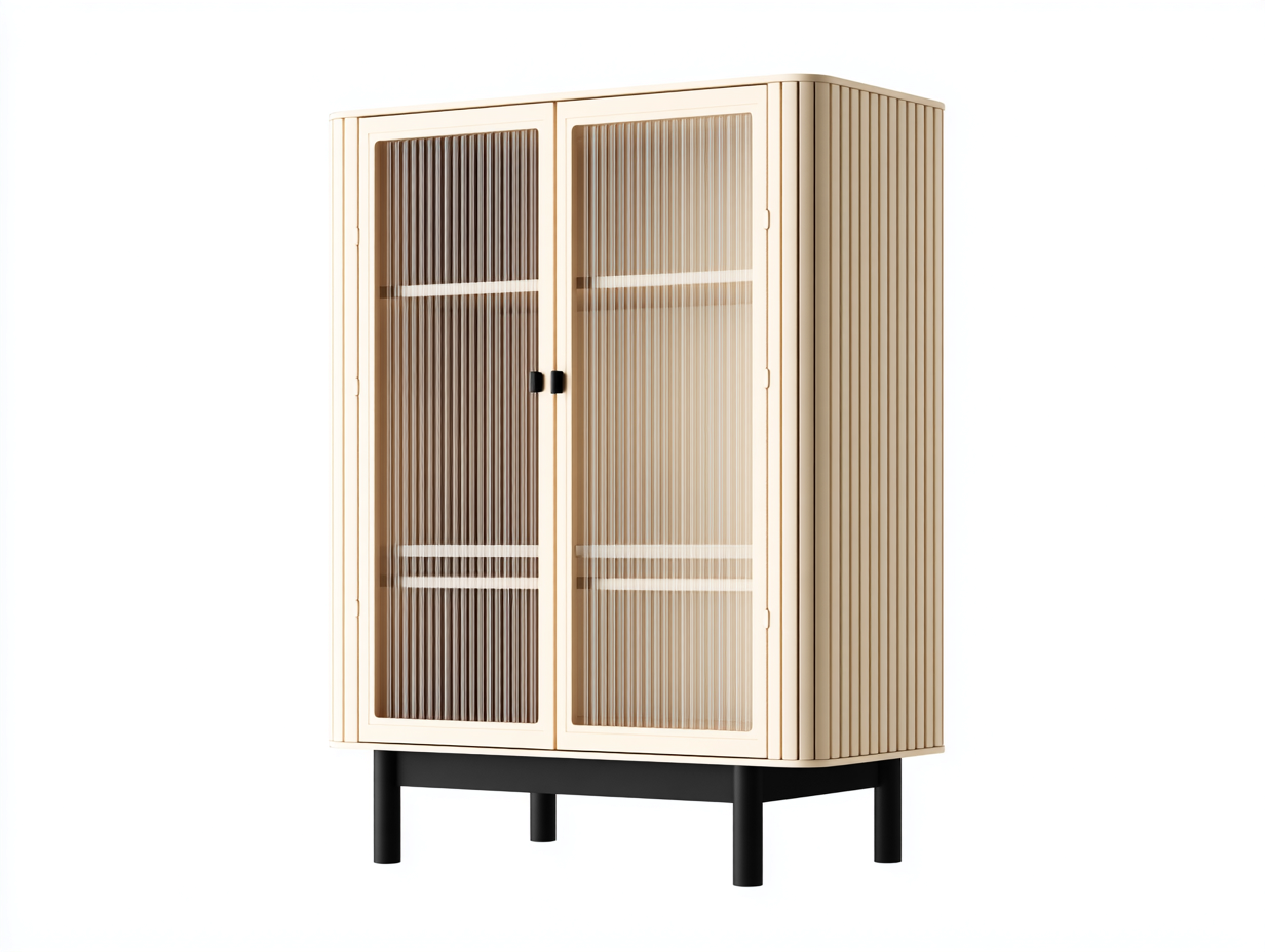 Credenza da cucina in legno 90×40×160 cm – beige chiaro/nero – con ante in vetro e spazio di stoccaggio-Havenoliq