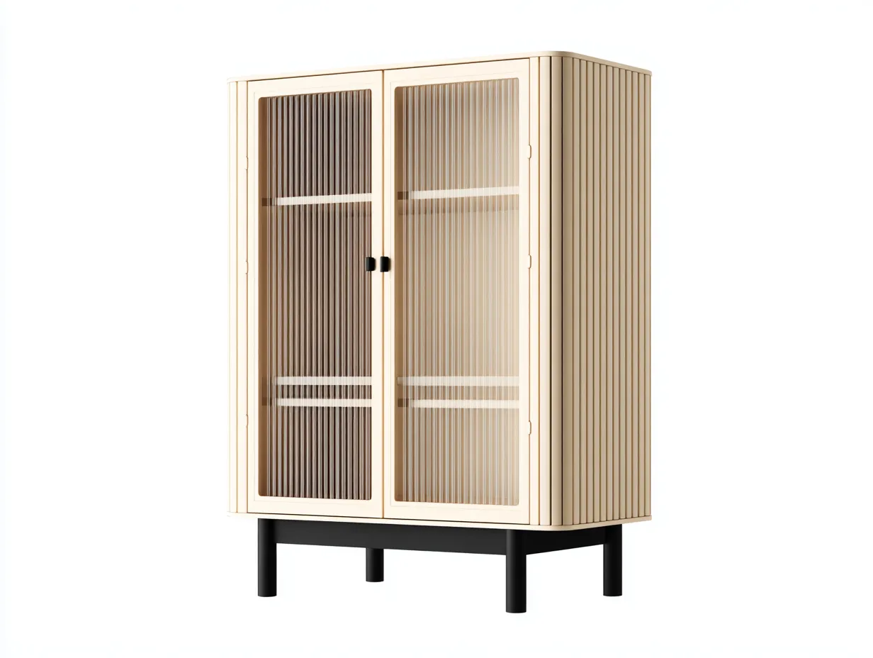 Credenza da cucina in legno 90×40×160 cm – beige chiaro/nero – con ante in vetro e spazio di stoccaggio-Havenoliq