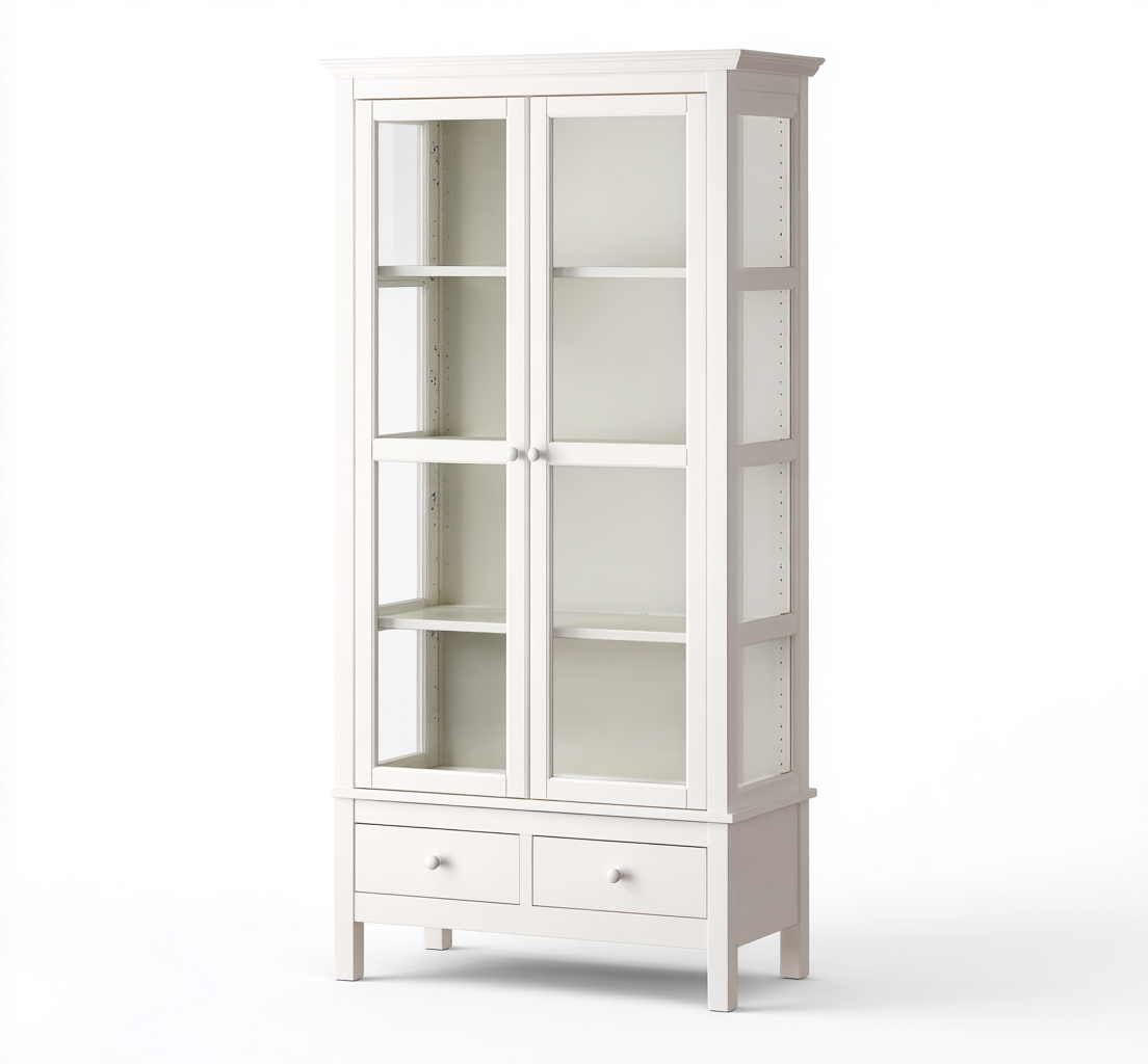 Credenza da cucina in legno 90×40×180 cm – bianco – con ante in vetro e spazio di stoccaggio-Havenoliq