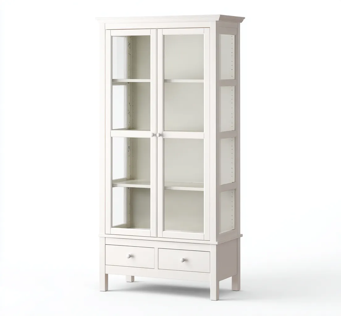 Credenza da cucina in legno 90×40×180 cm – bianco – con ante in vetro e spazio di stoccaggio-Havenoliq