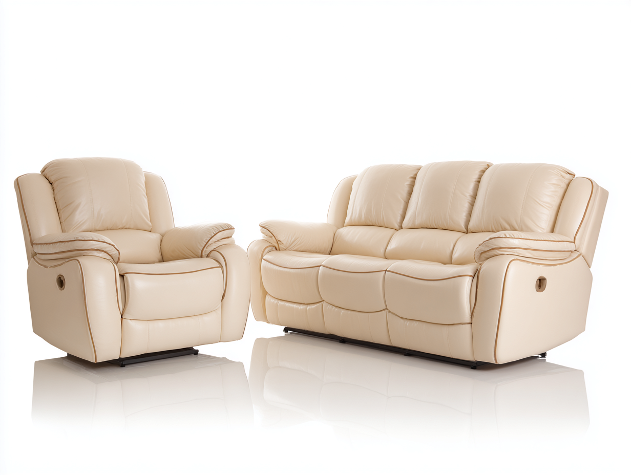 Divano 3 posti e poltrona reclinabili in pelle 190×95×100 cm / 95×95×100 cm – beige – design ergonomico con funzione relax-Havenoliq