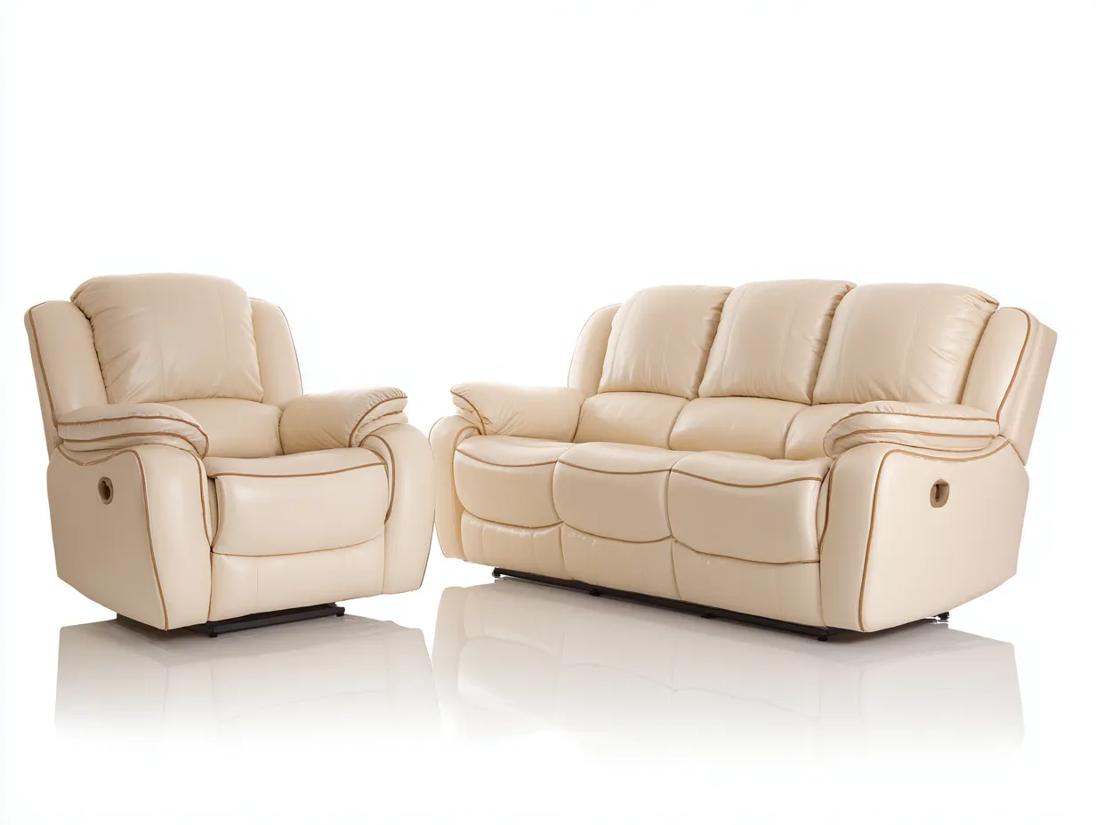 Divano 3 posti e poltrona reclinabili in pelle 190×95×100 cm / 95×95×100 cm – beige – design ergonomico con funzione relax-Havenoliq