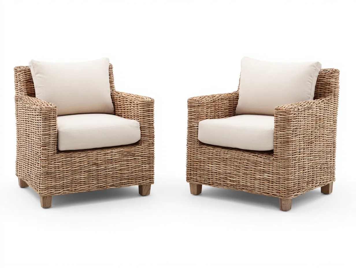 Set di due poltrone da giardino in rattan sintetico – 85×80×85 cm – marrone chiaro/beige – stile naturale per esterni-Havenoliq