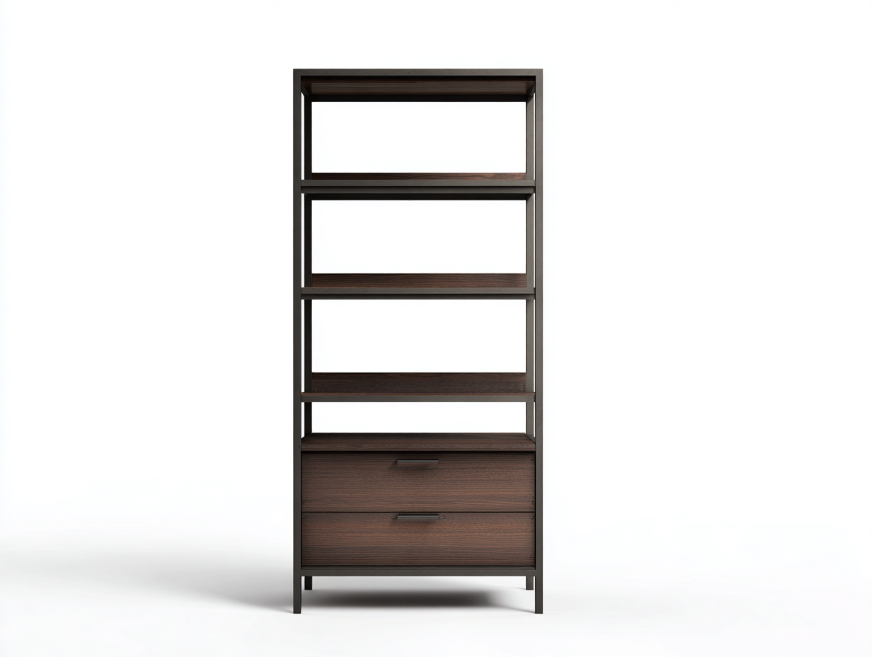 Libreria moderna in legno e metallo 80×35×175 cm – colore noce scuro/nero – con spazio di archiviazione e scaffali aperti-Havenoliq