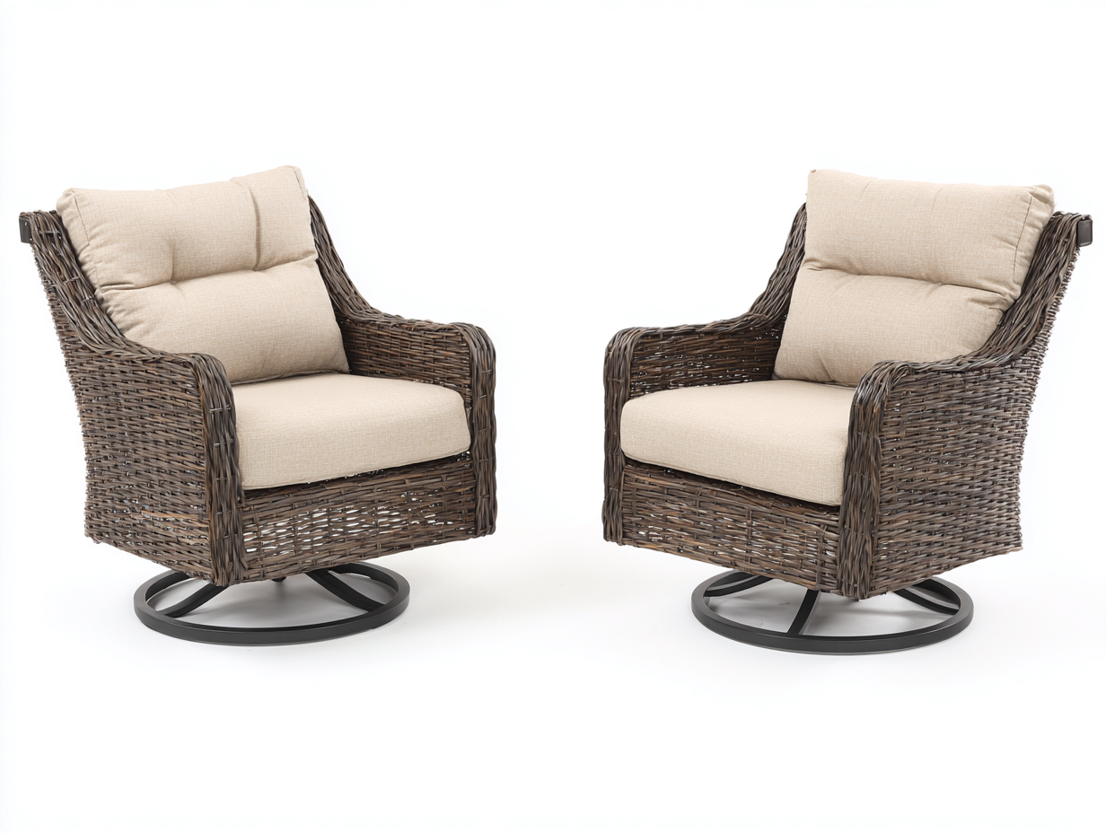 Set di poltrone girevoli da giardino in rattan sintetico – 90×85×95 cm – beige/marrone scuro – seduta imbottita con comfort superiore-Havenoliq