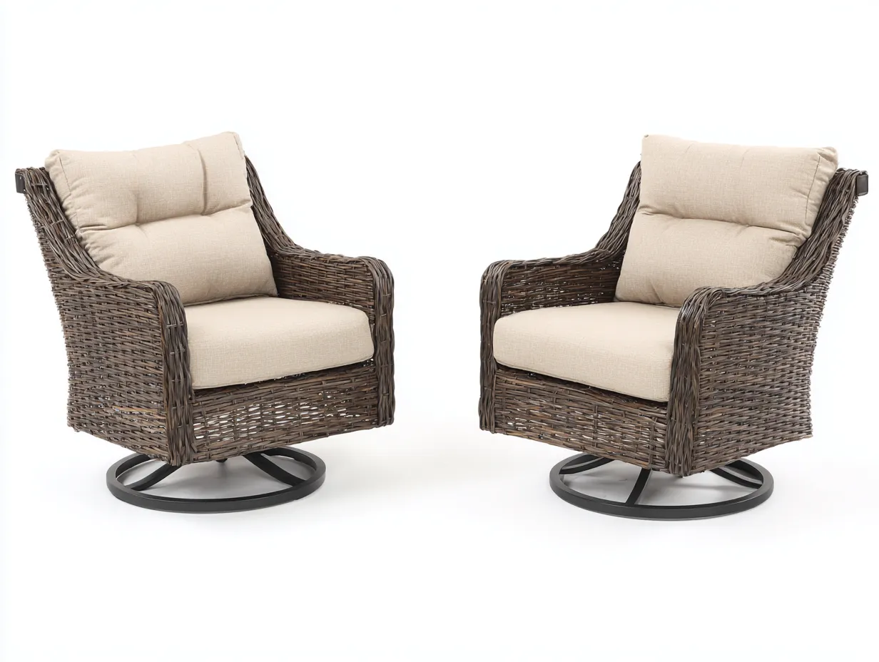 Set di poltrone girevoli da giardino in rattan sintetico – 90×85×95 cm – beige/marrone scuro – seduta imbottita con comfort superiore-Havenoliq