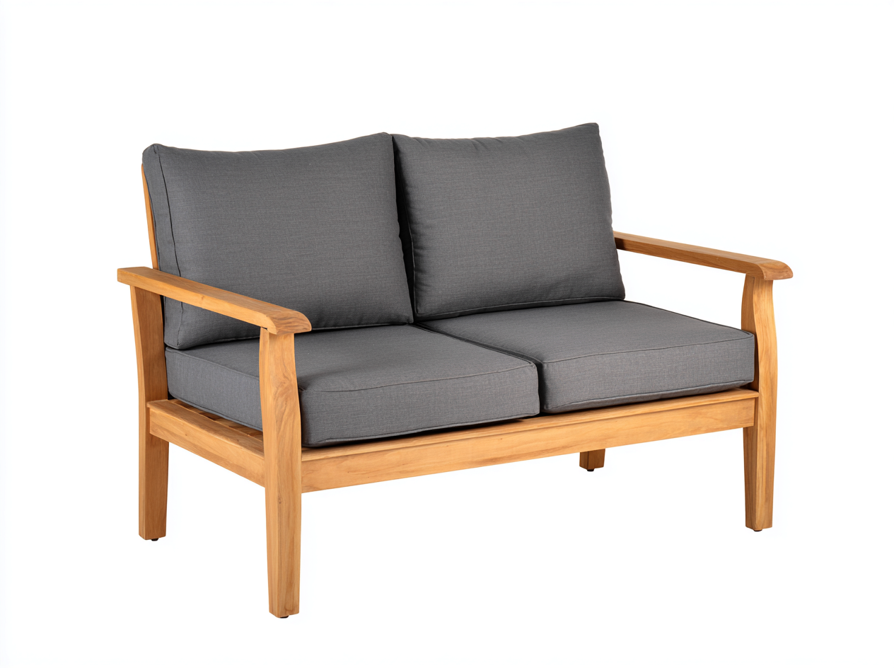 Divano da giardino a 2 posti in legno di teak – 150×80×85 cm – grigio/naturale – stile moderno per esterni-Havenoliq