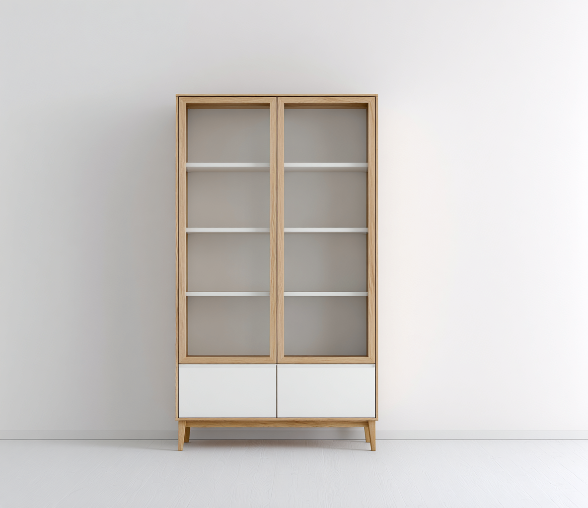 Mobile da pranzo in legno e vetro 100×40×185 cm – rovere chiaro/bianco – stile nordico con spazio contenitivo-Havenoliq