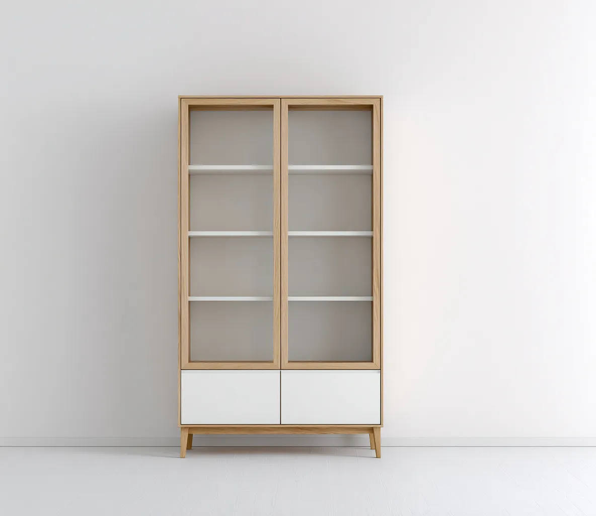 Mobile da pranzo in legno e vetro 100×40×185 cm – rovere chiaro/bianco – stile nordico con spazio contenitivo-Havenoliq