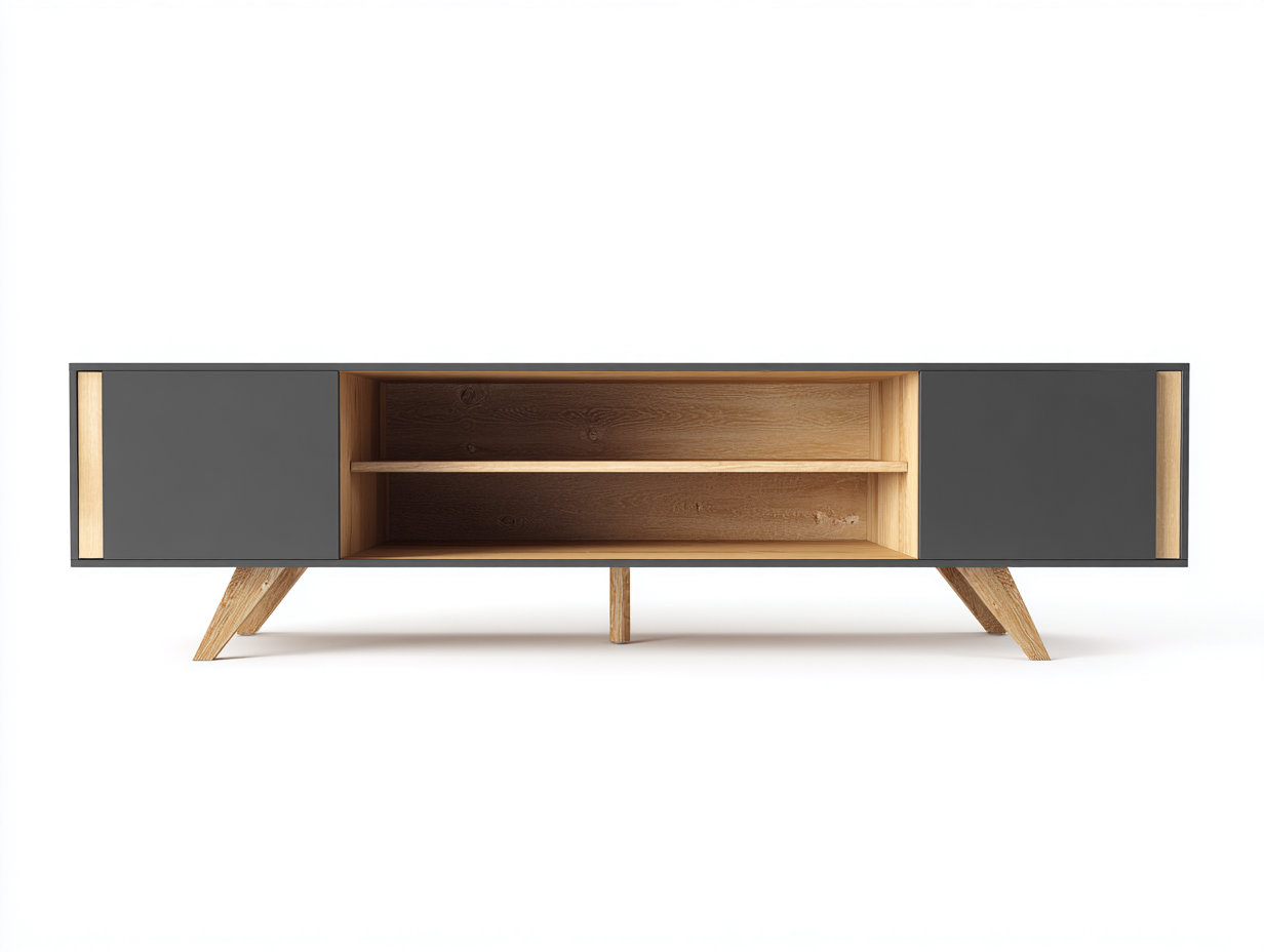 Mobile TV in legno 150×40×55 cm – rovere naturale e grigio antracite – con spazio contenitivo-Havenoliq