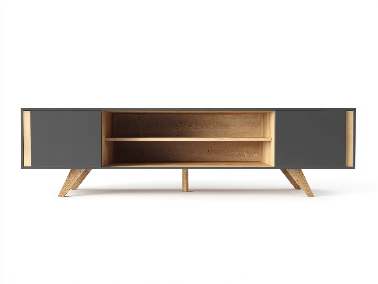 Mobile TV in legno 150×40×55 cm – rovere naturale e grigio antracite – con spazio contenitivo-Havenoliq