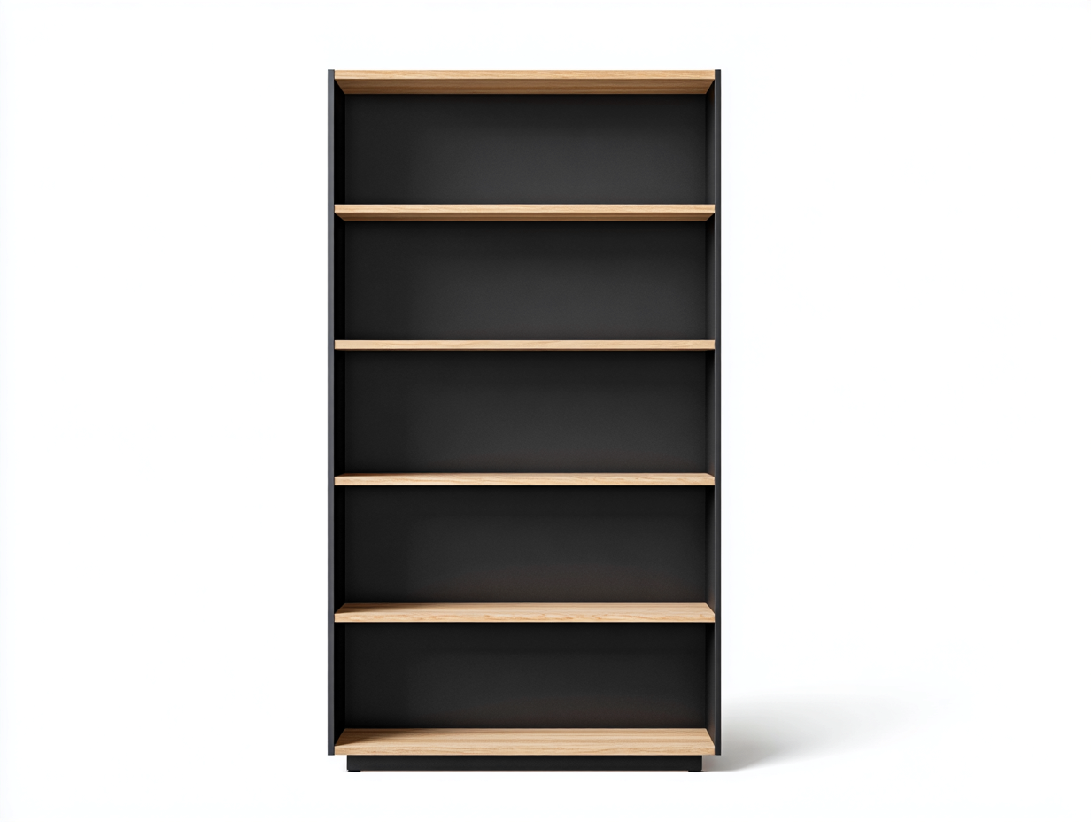 Libreria alta in legno e metallo 80×30×180 cm – colore nero/legno chiaro – con ripiani aperti-Havenoliq