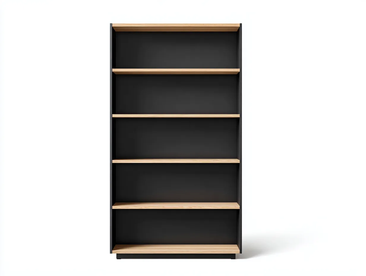Libreria alta in legno e metallo 80×30×180 cm – colore nero/legno chiaro – con ripiani aperti-Havenoliq