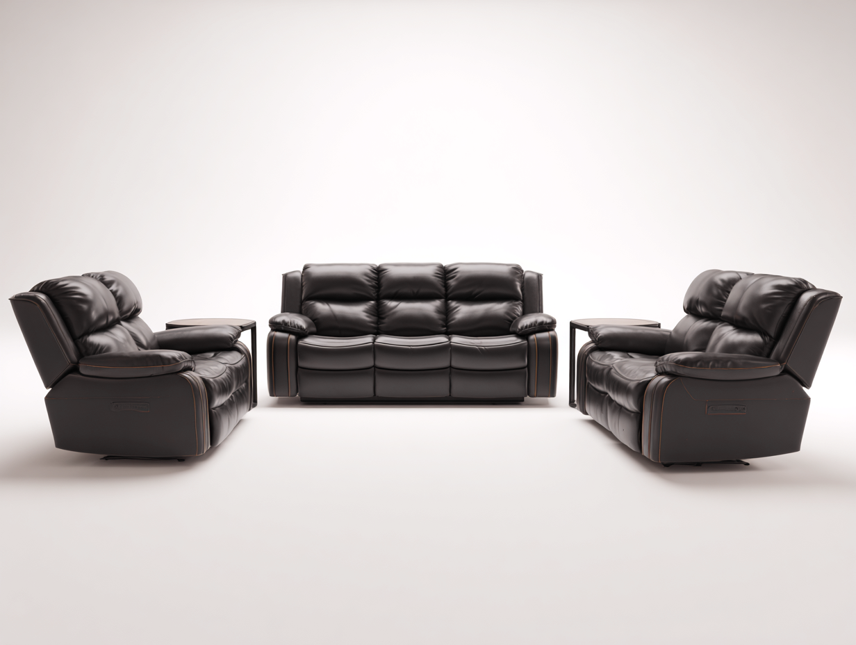 Divano 3 posti e 2 divani a 2 posti reclinabili in pelle 200×95×100 cm / 170×95×100 cm – nero – stile moderno con funzione relax manuale-Havenoliq