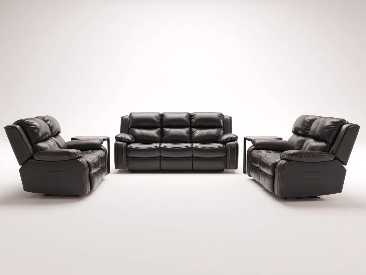 Divano 3 posti e 2 divani a 2 posti reclinabili in pelle 200×95×100 cm / 170×95×100 cm – nero – stile moderno con funzione relax manuale-Havenoliq