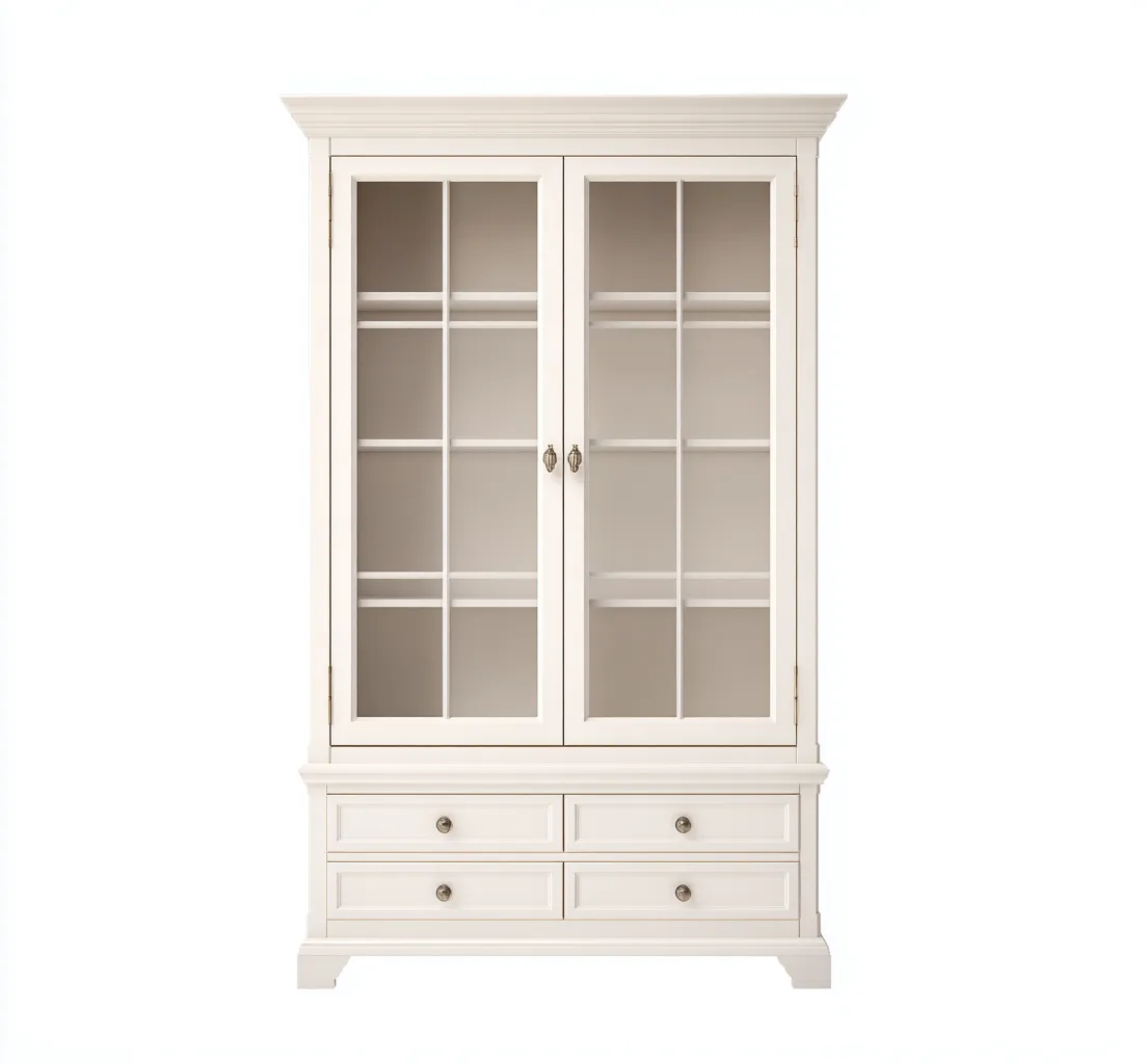 Credenza da cucina in legno 100×45×185 cm – bianco crema – con ante in vetro e spazio di stoccaggio-Havenoliq