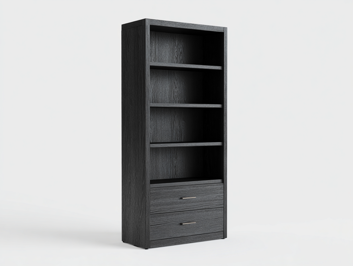 Libreria in legno 80×35×190 cm – nero – con spazio contenitivo-Havenoliq