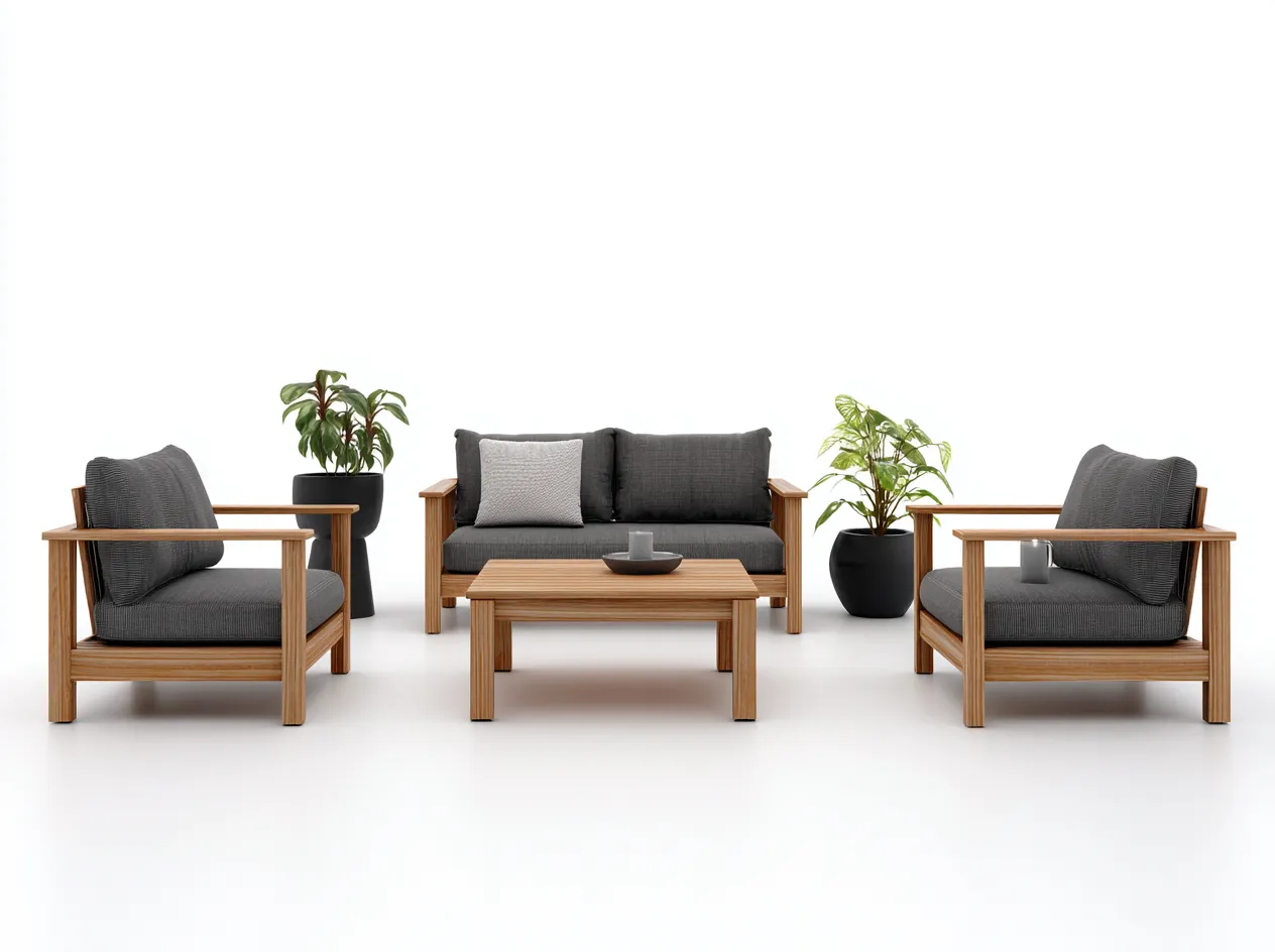 Set da salotto da giardino in legno 4 pezzi – divano 160×75×80 cm e poltrona 85×75×80 cm – rovere naturale/grigio scuro – stile moderno per esterni-Havenoliq