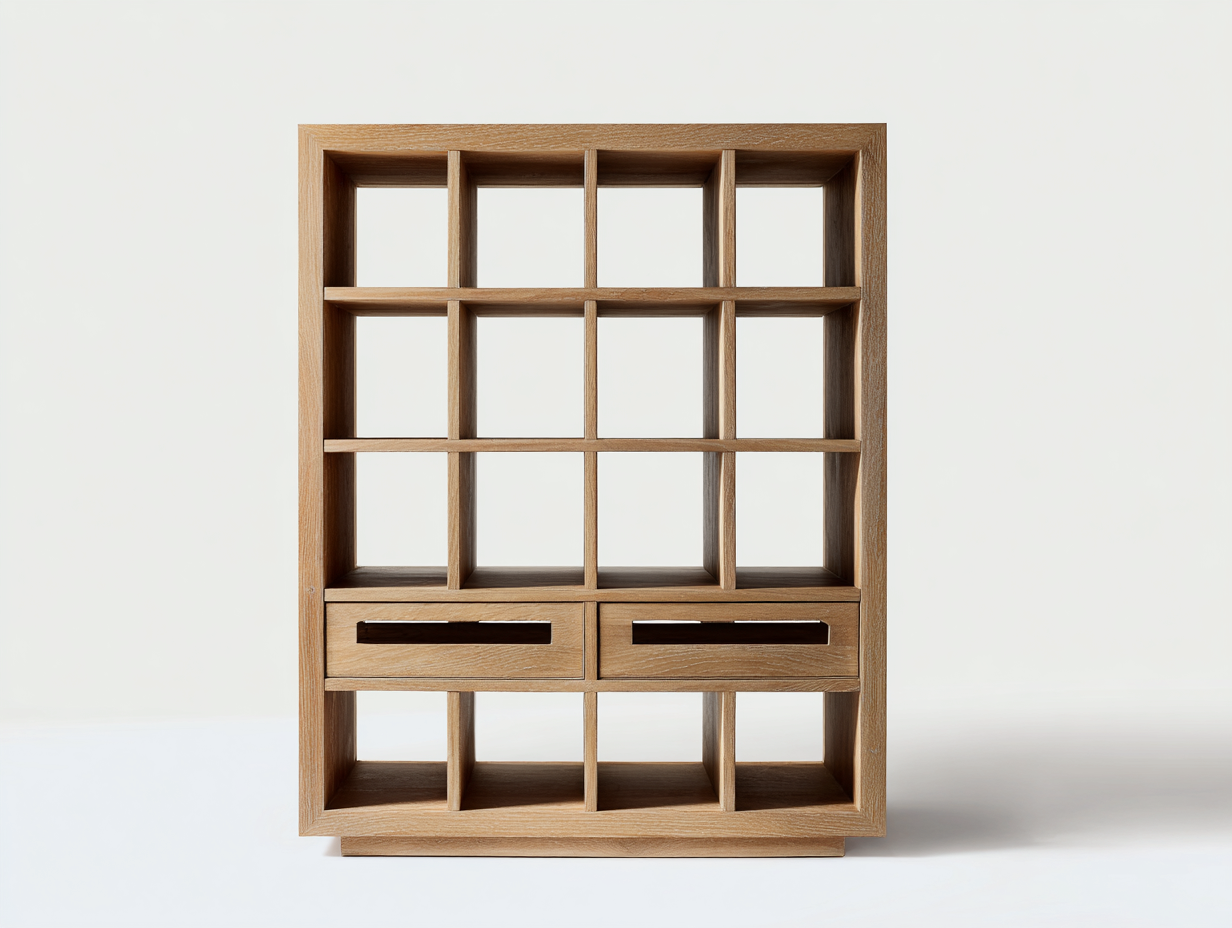 Libreria in legno di rovere 110×40×150 cm – colore rovere naturale – con spazio di archiviazione e design a griglia aperta-Havenoliq