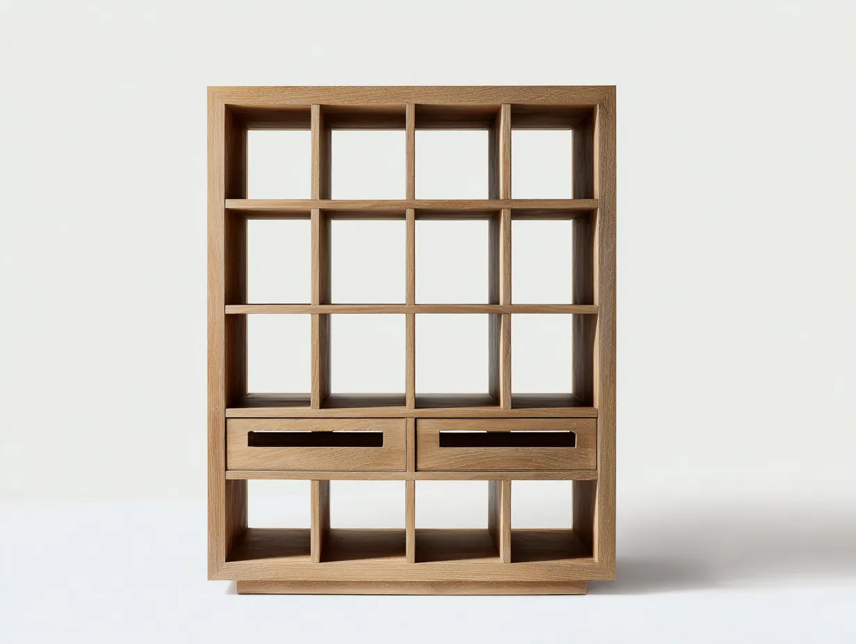 Libreria in legno di rovere 110×40×150 cm – colore rovere naturale – con spazio di archiviazione e design a griglia aperta-Havenoliq