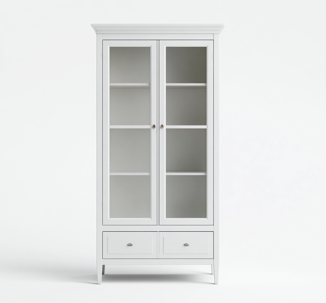 Credenza da cucina in legno 95×40×185 cm – bianco – con ante in vetro e spazio di stoccaggio-Havenoliq