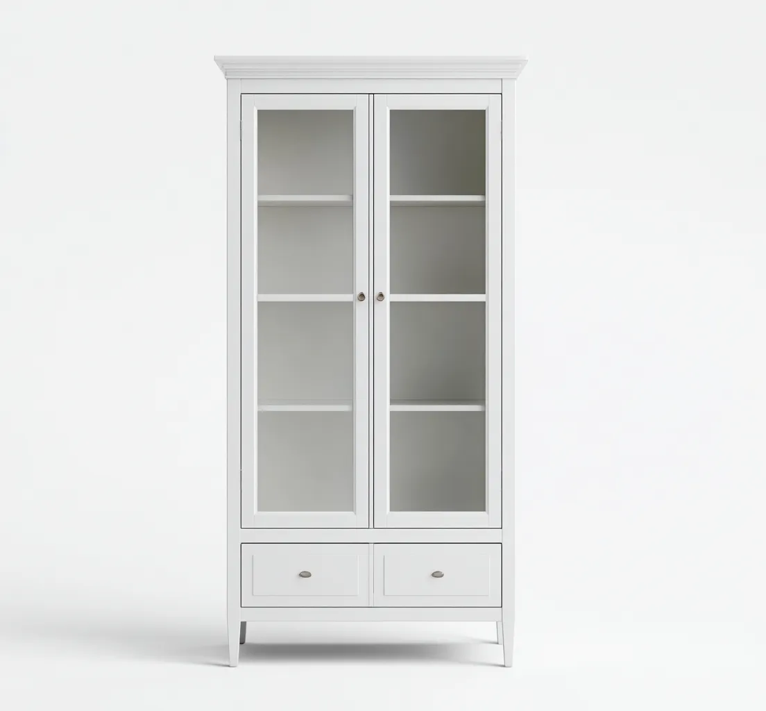 Credenza da cucina in legno 95×40×185 cm – bianco – con ante in vetro e spazio di stoccaggio-Havenoliq