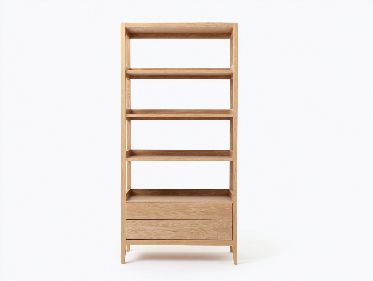 Libreria in legno di rovere 85×35×185 cm – rovere naturale – con spazio contenitore-Havenoliq