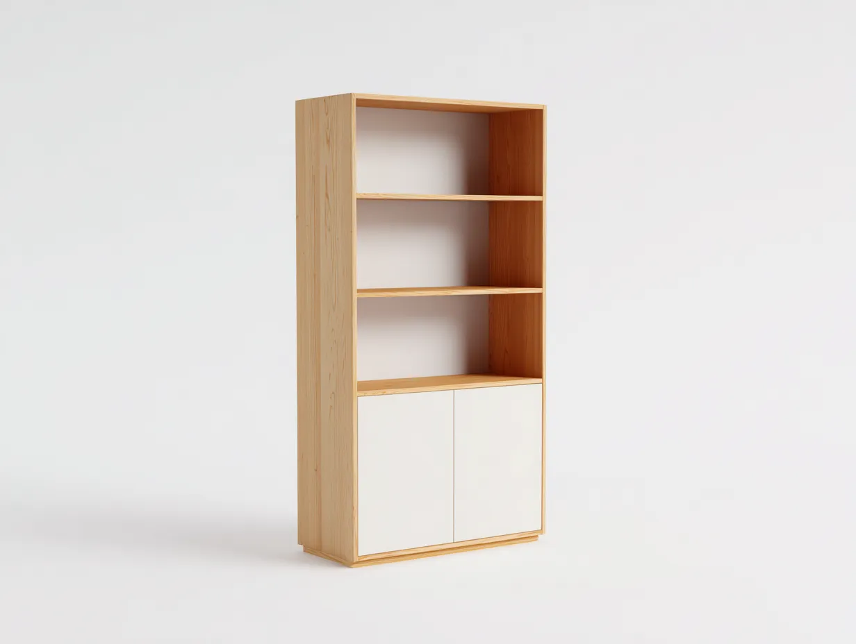 Libreria in legno di pino 80×35×170 cm – pino chiaro/bianco – con spazio contenitore-Havenoliq