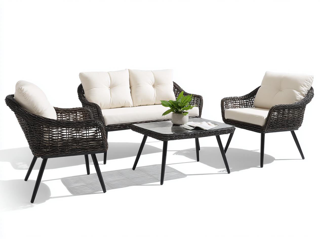 Set da salotto da giardino in rattan sintetico – divano 160×80×85 cm – poltrone 75×80×85 cm – beige/marrone scuro – design moderno e resistente alle intemperie-Havenoliq