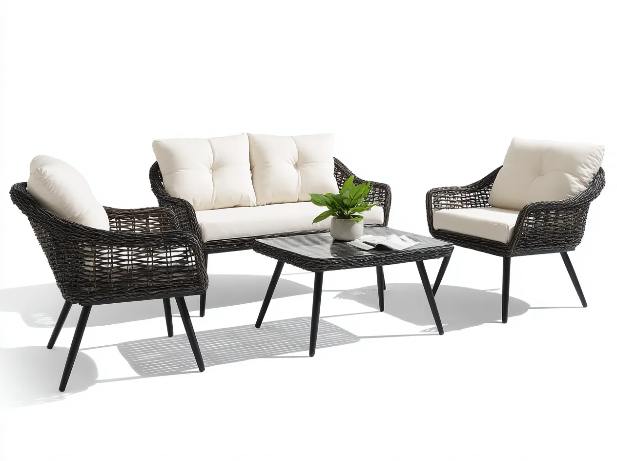 Set da salotto da giardino in rattan sintetico – divano 160×80×85 cm – poltrone 75×80×85 cm – beige/marrone scuro – design moderno e resistente alle intemperie-Havenoliq
