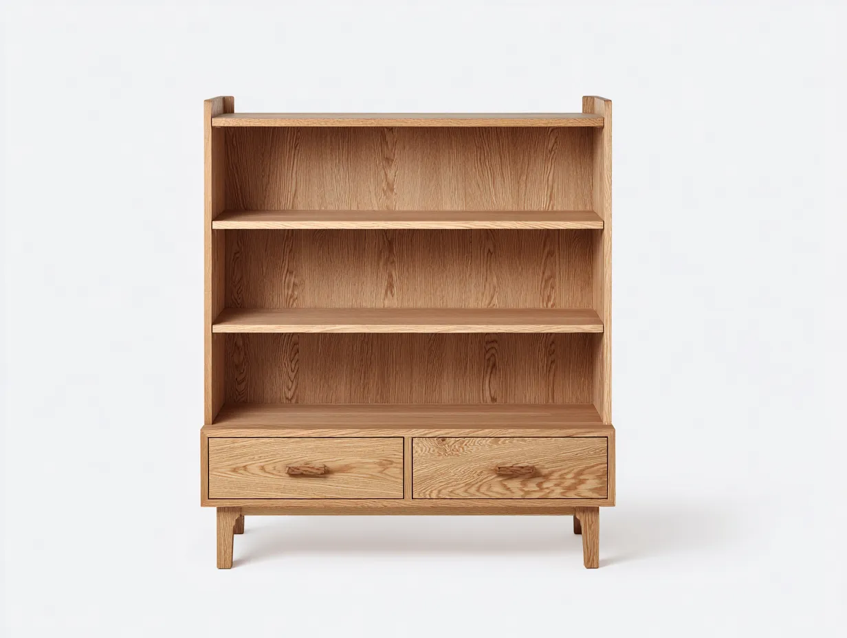 Libreria in legno 90×35×130 cm – rovere naturale – con spazio contenitivo-Havenoliq