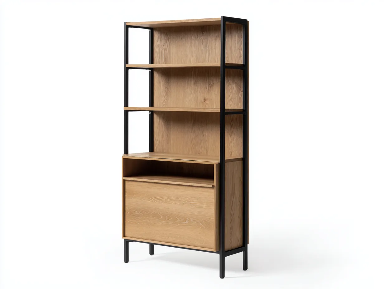 Libreria industriale in legno e metallo 85×35×180 cm – rovere/nero – con spazio contenitivo-Havenoliq