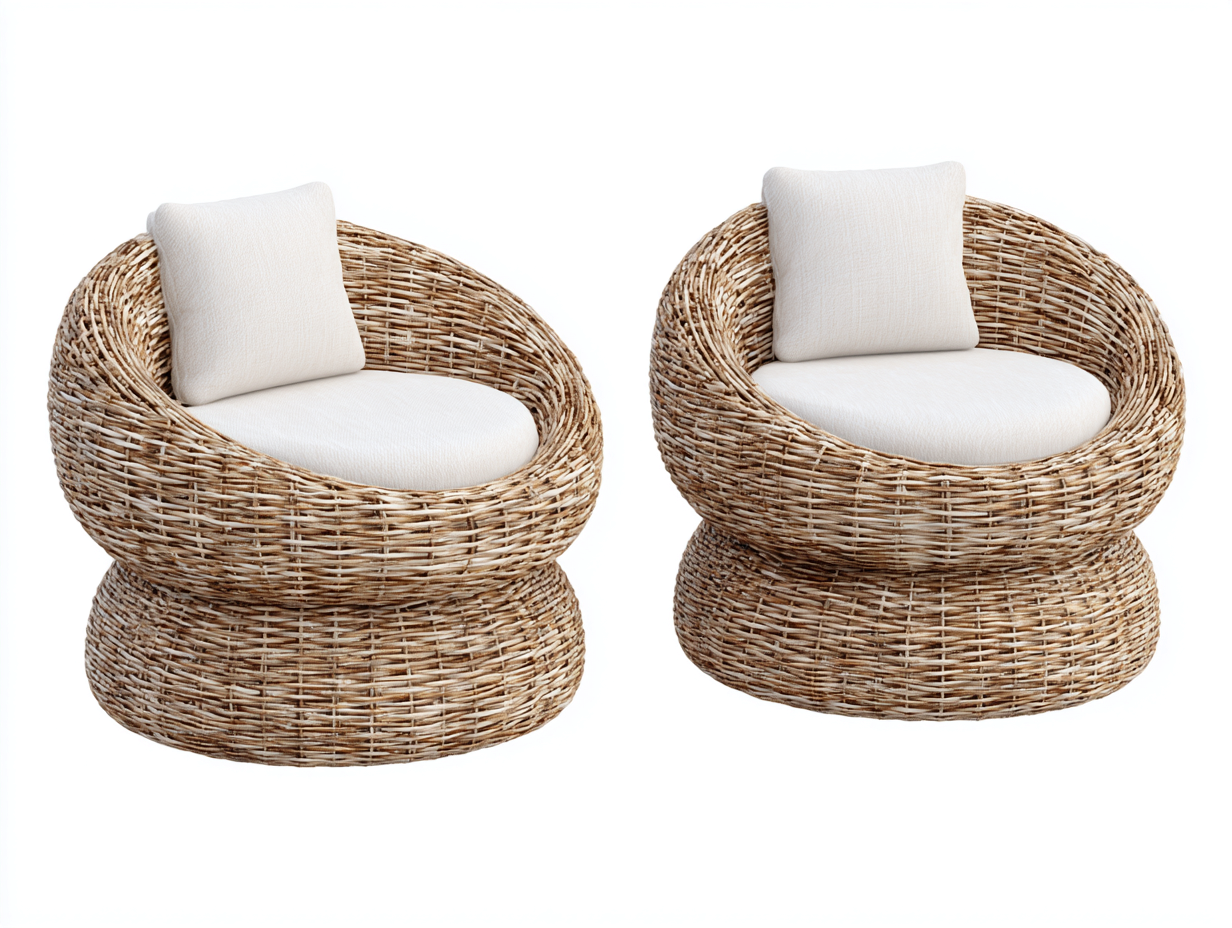 Set di due poltrone rotonde da giardino in rattan sintetico – 90×85×78 cm – naturale/beige – design contemporaneo e confortevole per esterni-Havenoliq