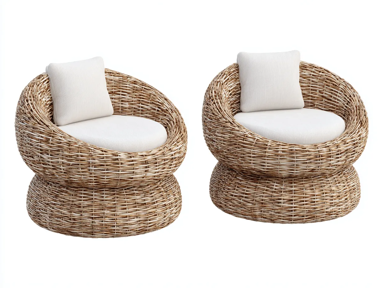 Set di due poltrone rotonde da giardino in rattan sintetico – 90×85×78 cm – naturale/beige – design contemporaneo e confortevole per esterni-Havenoliq