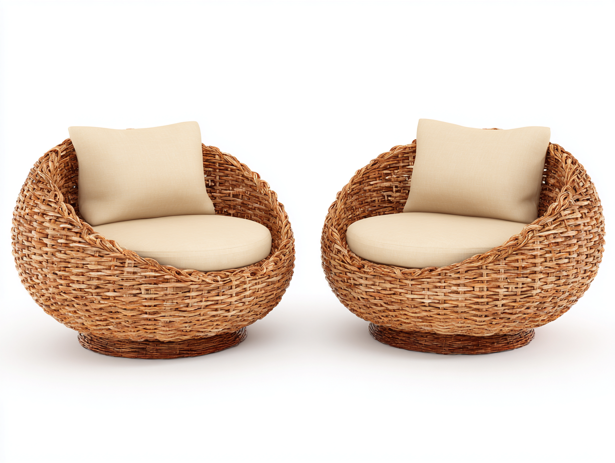 Set di due poltrone rotonde da giardino in rattan sintetico – 92×88×80 cm – marrone/beige – design moderno e avvolgente per esterni-Havenoliq