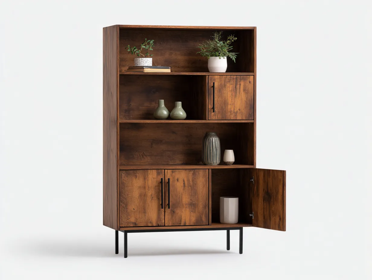 Libreria in legno massello 90×35×180 cm – colore noce scuro – con ripiani aperti-Havenoliq