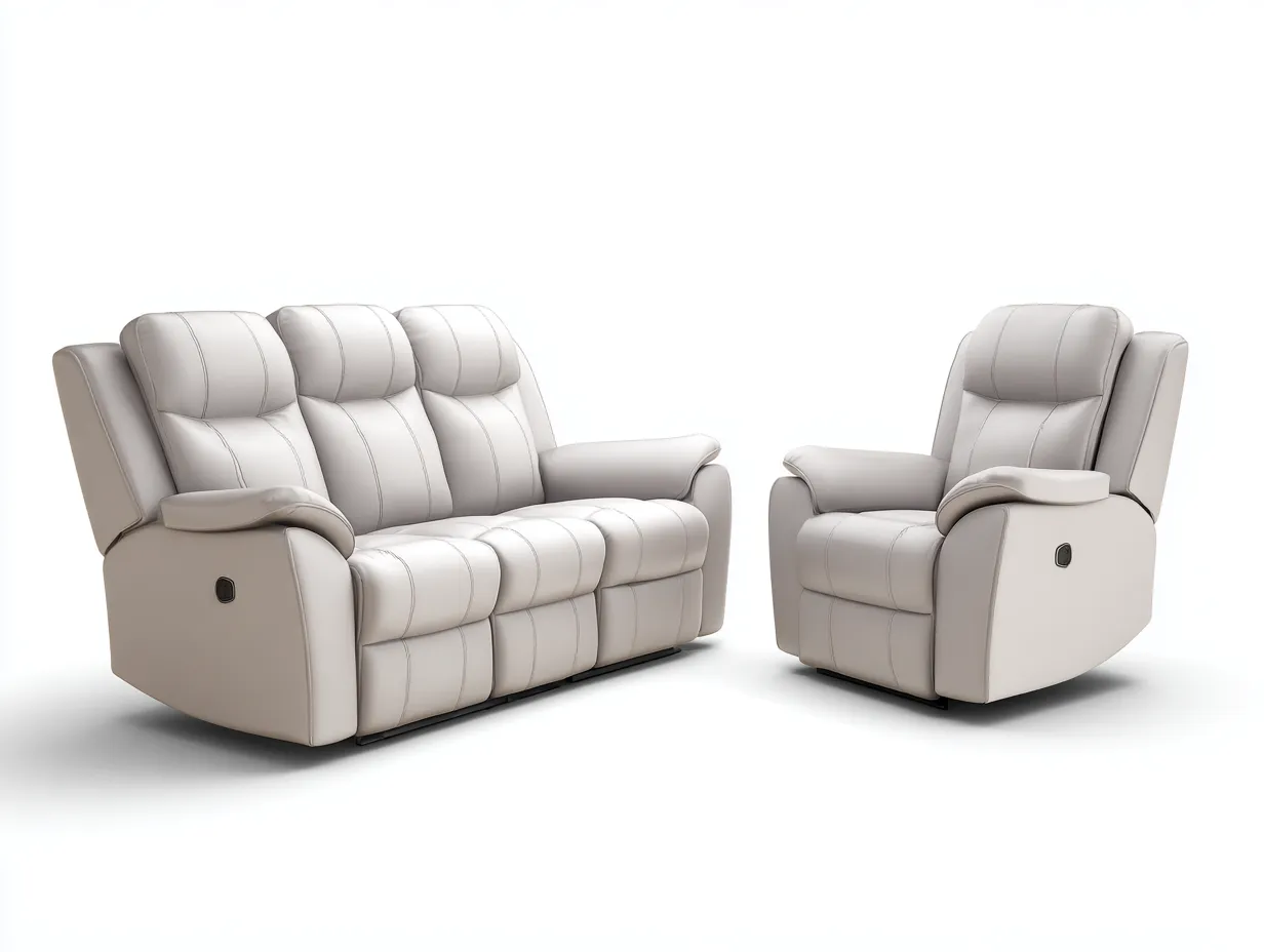 Divano 3 posti e poltrona reclinabili in pelle 200×95×100 cm / 95×95×100 cm – beige – stile moderno con funzione relax manuale-Havenoliq