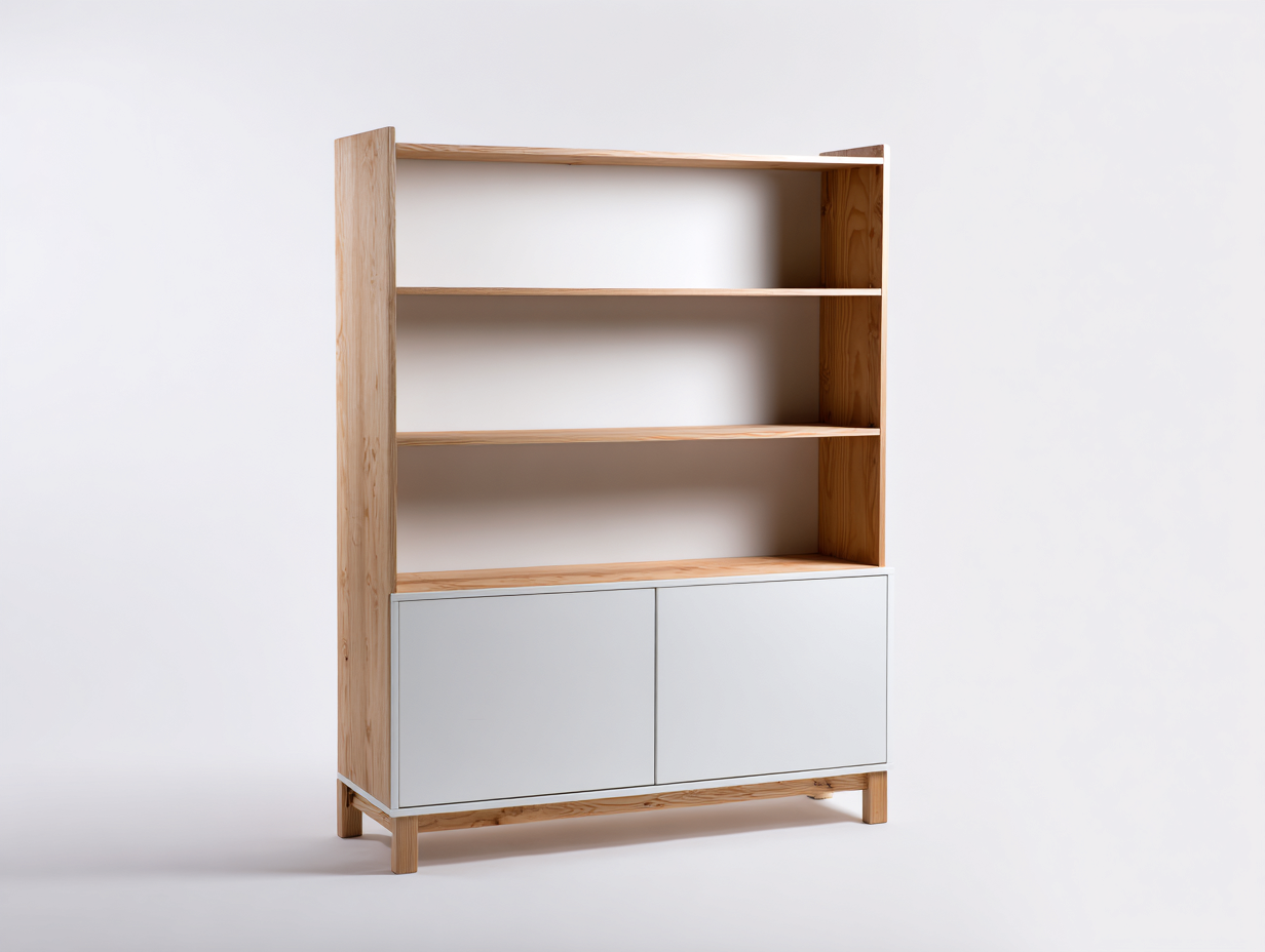 Libreria in legno e pannelli laccati 90×35×170 cm – pino naturale/bianco – con spazio contenitore-Havenoliq