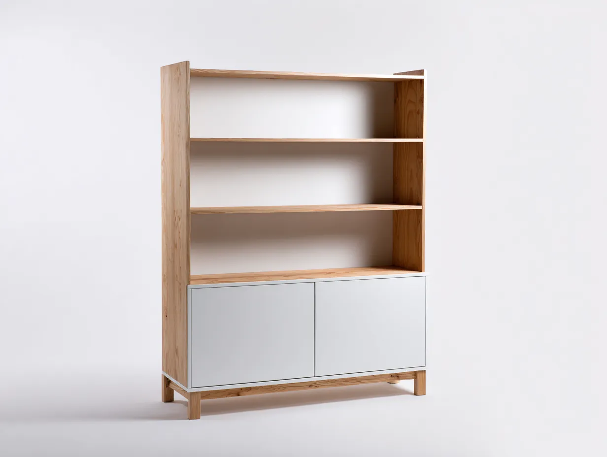 Libreria in legno e pannelli laccati 90×35×170 cm – pino naturale/bianco – con spazio contenitore-Havenoliq