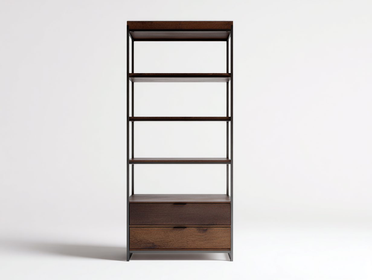 Libreria in legno e metallo 80×35×180 cm – noce scuro – con spazio contenitivo-Havenoliq